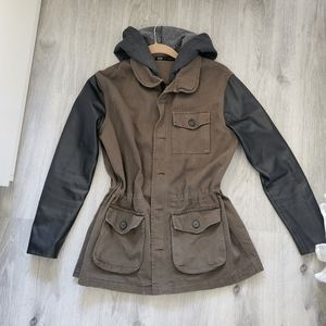 Jhon Eshaya  Leather sleeves hooded Jacket